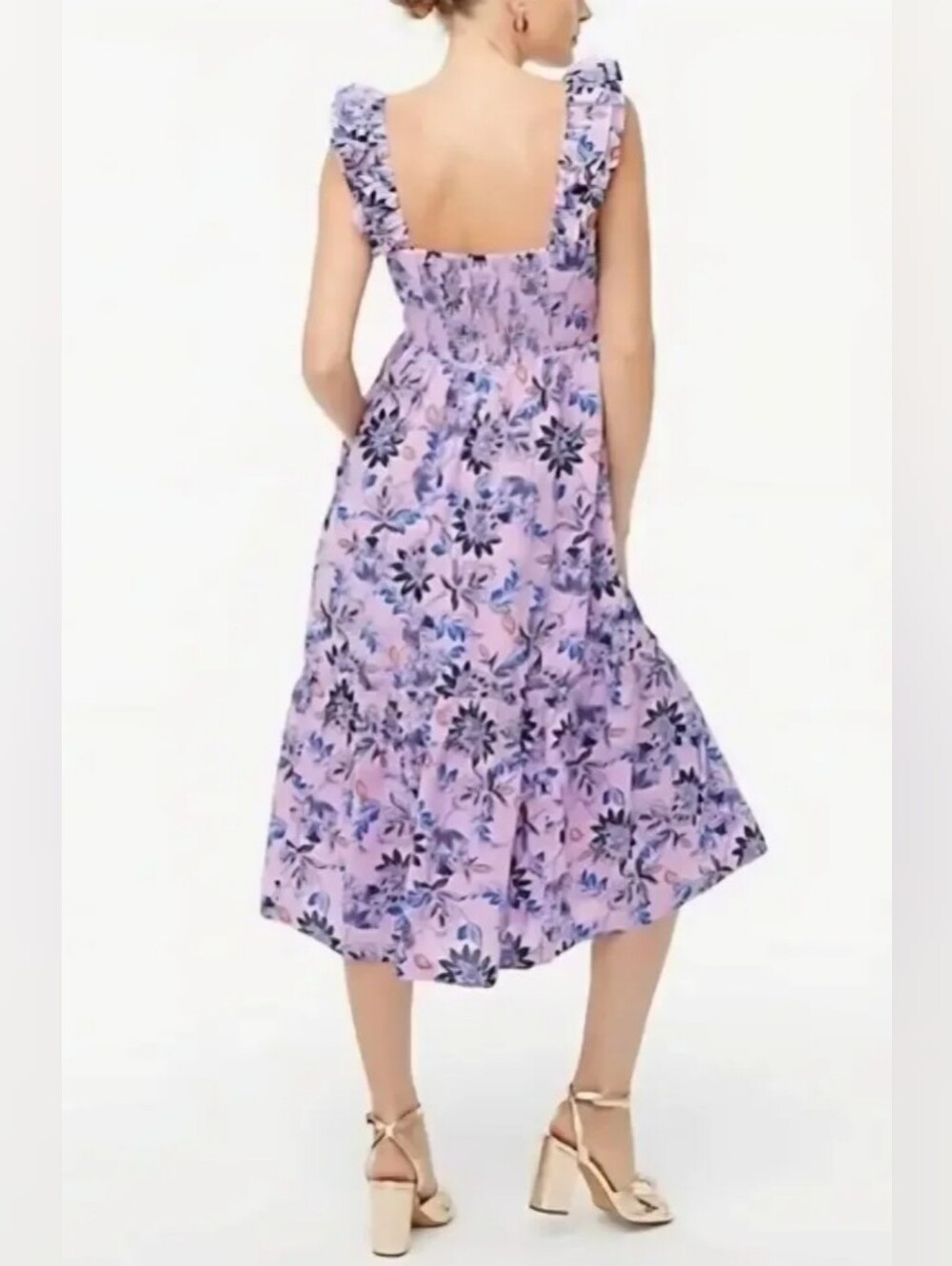 J Crew Factory 100% Cotton Lilac Floral Midi Dress Size 8